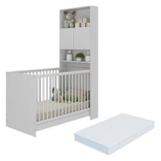Berço 3 em 1 com Colchão e Armário 2 Portas Multimóveis MP4152, Branco