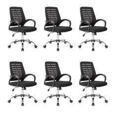Conjunto com 6 Cadeiras de Escritório Secretária Giratórias Light Pret