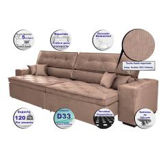 Sofá Austin. 2,02m Retrátil, Reclinável, Molas no Assento e Almofadas, Tecido Suede Velusoft