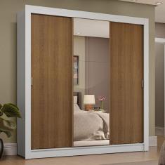 Guarda Roupa Casal Sublime Plus 3 Portas de Correr 4 Gavetas Branco-Rustic Madesa