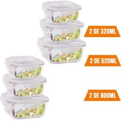 Jogo 6 Potes 3 Tamanhos Hermético Marmita Quadra Colection