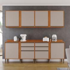 Cozinha Compacta 4 Peças 8 Portas 4 Gavetas Pérola Cinamomo/Off White