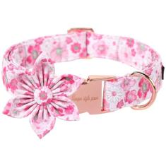Unique Style Paws Coleira de verão para cães com laço floral, coleira rosa para filhotes, estampa floral, para cães e gatos pequenos, médios e grandes