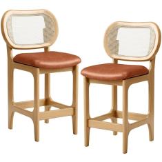 Kit 2 Banquetas Baixa Bar Cozinha Sala De Jantar Betta L02 Tela Couríssimo Camel - Lyam Decor