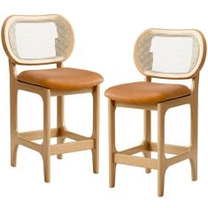 Kit 2 Banquetas Baixa Bar Cozinha Sala De Jantar Betta L02 Tela Couríssimo Whisky - Lyam Decor