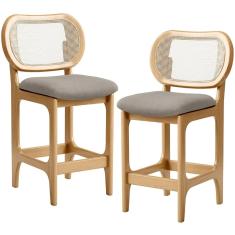 Kit 2 Banquetas Baixa Bar Cozinha Sala De Jantar Betta L02 Tela Linho Bege - Lyam Decor
