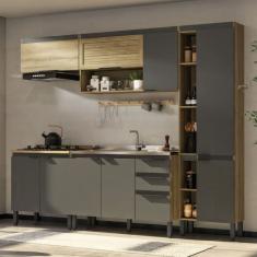 Cozinha Modulada 5 Peças 2 Aéreos 2 Balcões 1 Paneleiro Magnolia Mel/Grafite