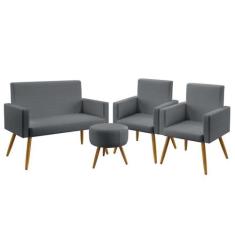 Kit Poltrona Namoradeira e 2 Poltronas Decorativas Nina Puff Solar Sue