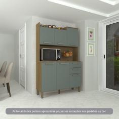 Cozinha Compacta 6 Portas E 2 Gavetas Com Tampo Luciane Móveis Carvalho Cinza Supremo