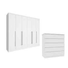 Guarda-roupa 6 Portas Portugal e Comoda 5 Gavetas Premium Espresso Móv