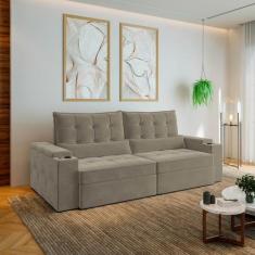 Sofá Retrátil Reclinável 4 Lugares 250cm Porta Copos e USB Embaúba Ext