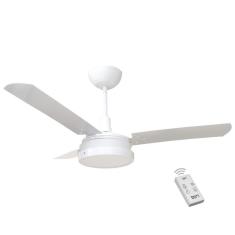 Ventilador Luz Led Branco 220V 3 Pás Brancas E Controle