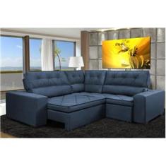 Sofa de Canto Retrátil e Reclinável com Molas Cama inBox Austin 2,20m x 2,20m Suede Velusoft Azul