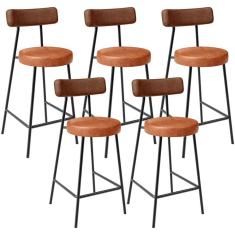 Kit 05 Banquetas Baixa Cozinha Sala Jantar Bancada Milão L02 Couríssimo Marrom Camel  - Lyam Decor