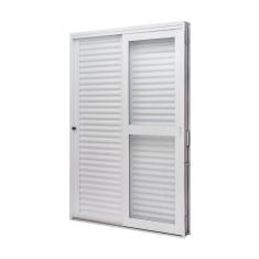 Porta de Aço Veneziana de Correr Lateral 215x142cm 3 Folha Vidro Liso Qualitysol Ramassol Branco