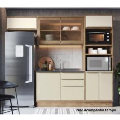 Cozinha Completa com Vidro Reflecta 4 Peças 7 Portas Viena Freijó / Cinza Argila