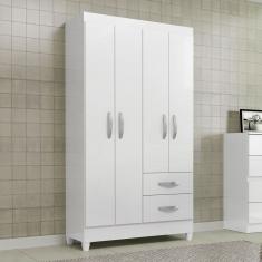Guarda-Roupa Solteiro Brasília 4 Portas 2 Gavetas Branco Brilho - Atualle Móveis