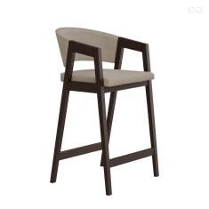 Banqueta Alta para Balcão Ravena em Madeira Maciça Capuccino Suede Bege CCS