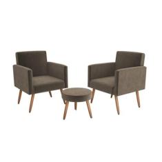 Kit 2 Poltronas e 1 Puff Pés Palito Dallas Capuccino Matrix