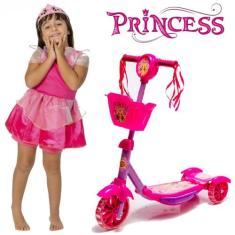 Patinete Infantil Princesa Som Luz Cestinha Roupa Princesa - DM Toys