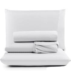 Jogo De Lençol Pratik Peletizado Queen 4 Peças Barato - Branco