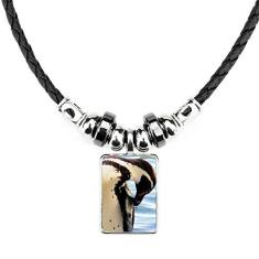 DIYthinker Colar com imagem natural de pinguim da Antártica do oceano, joia com pingente de corda de couro