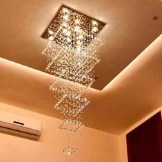LUSTRE DE CRISTAL PARA PÉ DIREITTO DUPLO, SALÃO DE FESTAS,COM 1,60 M,BASE INOX 70X70 CM