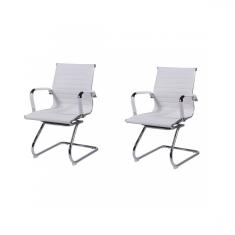 Kit 2 Cadeiras para Escritório Interlocutor Base Fixa Esteirinha Sintético 3301 Or Design Branco