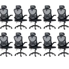 Kit 10 Cadeiras para Escritório Presidente Office Columbus com Tela Mesh Preto