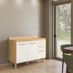 Balcão Intenza Com Tampo 120 Cm Com 3 Portas E 2 Gavetas Freijo/off White