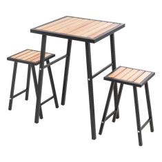 Conjunto De Mesa E 2 Bancos Quadrado Preto Para Sacada
