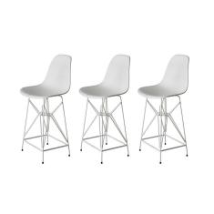 Kit 3 Banquetas Bistrô Alta Eames Branca Base Ferro Branco - Cor: Branco