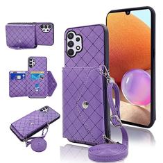 Capa carteira compatível com Samsung Galaxy A23 5G/4G com alça de ombro transversal e suporte de couro para cartão de crédito, acessórios de celular, capa de telefone com cordão para Gaxaly A 23 23A
