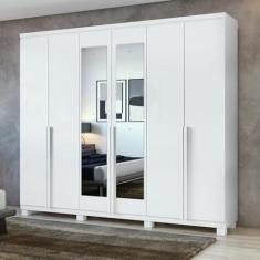 Guarda-roupa 6 Portas 4 Gavetas 100% Mdf Alonzo com espelho e com Pés Branco