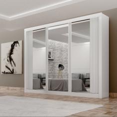 Guarda-roupa 3 Portas Milano com Espelho na Porta Central e Portas Ripadas Branco