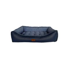 Cama para Cachorro Retangular em Corino + Poliéster Azul LV Extra Grande (XGG) 98 x 65 cm