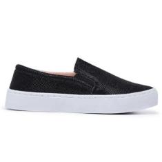 Tênis Simon Vergan Slip On Iate Glitter Brilhante da Moda Feminino-Feminino