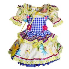 Vestido Festa Junina Candinha Menina Para Bebê Com Bolsinha - Fantasia