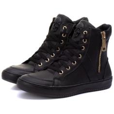 Tênis Feminino Botinha Cano Alto Treino E Academia De Couro - PETINARI