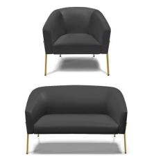 Sofá Namoradeira E Poltrona Pé De Ferro Dourado Stella material sintét