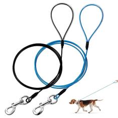 Mi Metty Coleira para cães à prova de mastigação, cabo de metal de 1,8 m, coleira resistente feita de corda de arame revestida, resistente à mastigação, ótima para cães grandes e filhotes de dentição