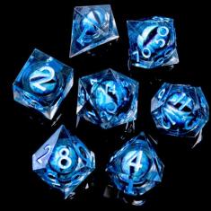 YEMEKO Beholder'S Eye DND Dice - Dragon Eye Liquid Core Sharp Edge Handmade Dice Set para Dungeons and Dragons Ttrpg, Multi-Sided RPG Polyhedral Resina Azul Escuro