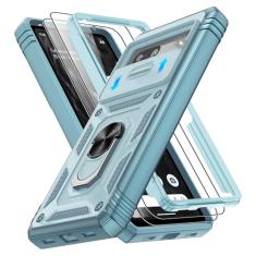 Capa para Google Pixel 7A com capa de câmera deslizante e protetor de tela *2, capa para Pixel 7A embutida em anel giratório de 360°, capa protetora de grau militar para capa de celular Google Pixel