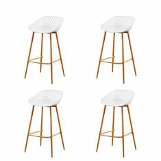 Kit 4 Banquetas Altas Clarice Sidera Rivatti Polipropileno Branca Base Metal Aço