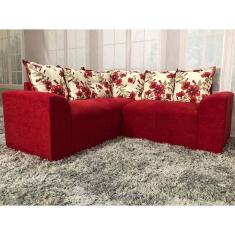 Sofá Canto Vermelho com Floral 608/25 Belo