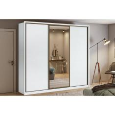 Guarda Roupa Casal 3 Portas De Correr E 6 Gavetas C/ Espelho Spazio Branco - Lopas