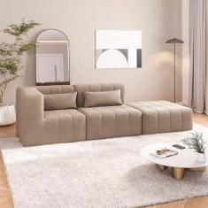 Sofá Modular de Canto 01 Canto 01 Poltrona e 01 Puff Easybox Cabecasa Madeiramadeira Taupe