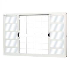 Janela de Correr Aço 4 Folhas com Grade Quadriculada Mgm Minas Sul Vidro Liso Incolor 100cm X 120cm Branco
