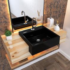 Kit Cuba Xq395 Torneira 1198 Metal 1/4 Volta Preto