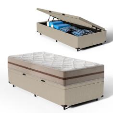 Cama Box Baú + Colchão de Solteiro Classic Molas Pocket 78x188x64cm